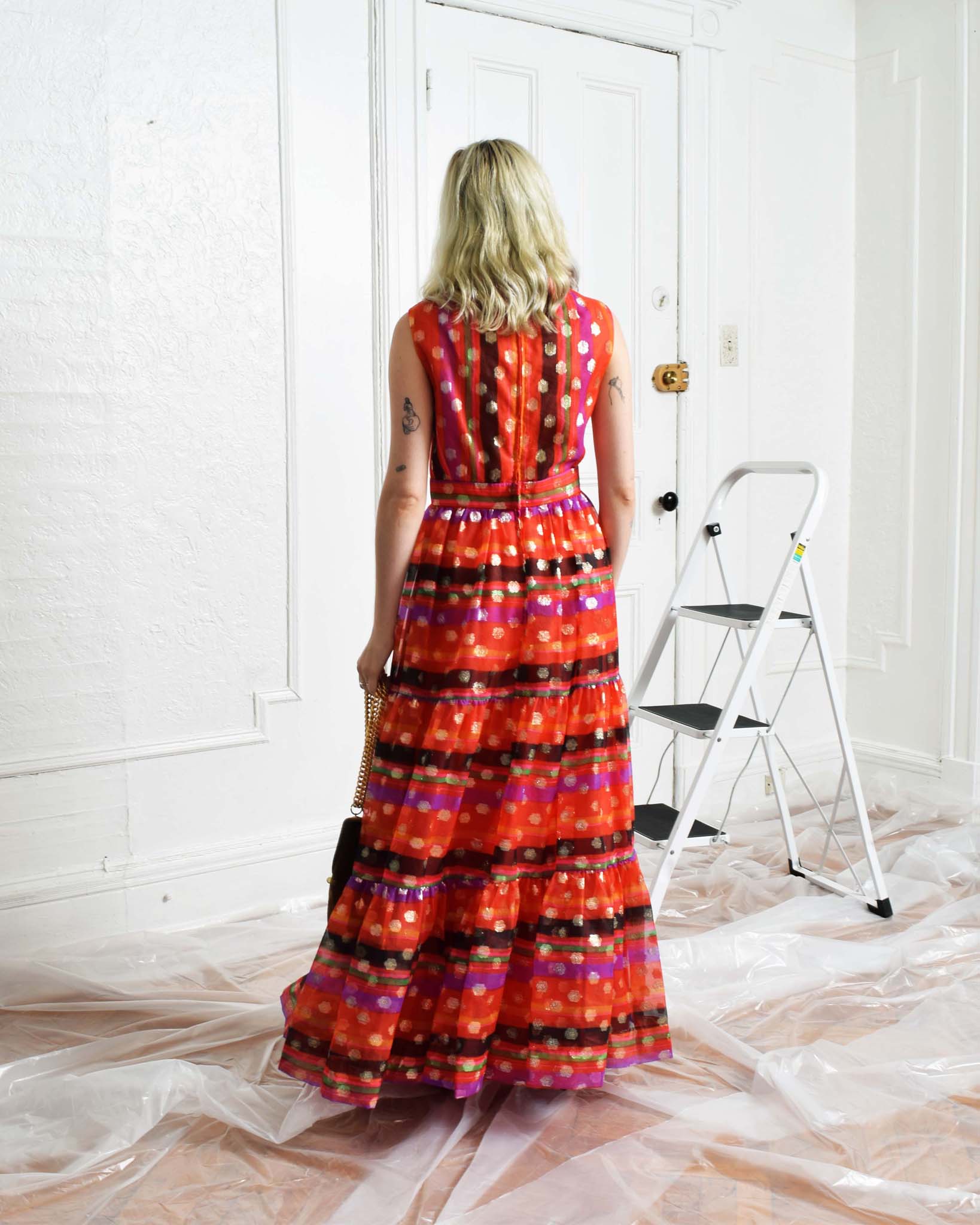 Vintage 1970s Striped Chiffon Dress