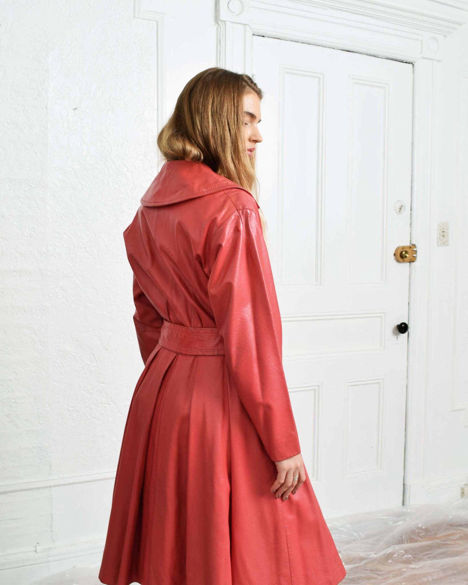 Vintage 1970s Pink Leather Trench