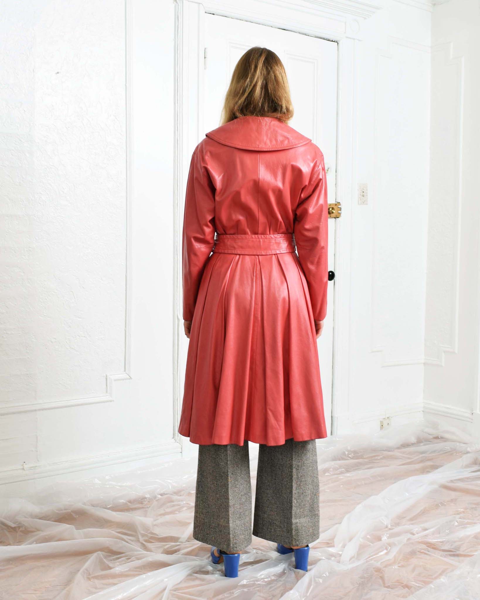 Vintage 1970s Pink Leather Trench